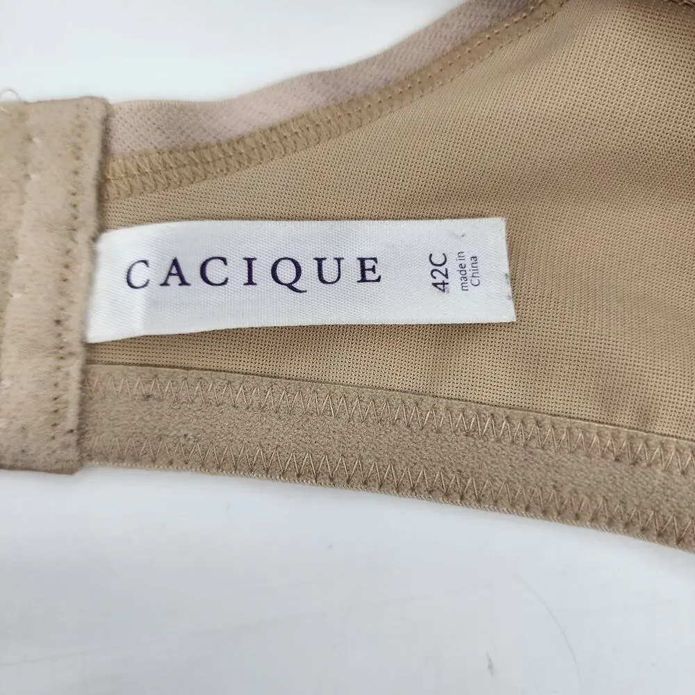 Cacique Smooth Boost Plunge Full Coverage Back Clasp Nylon Nude Bra Size 42C